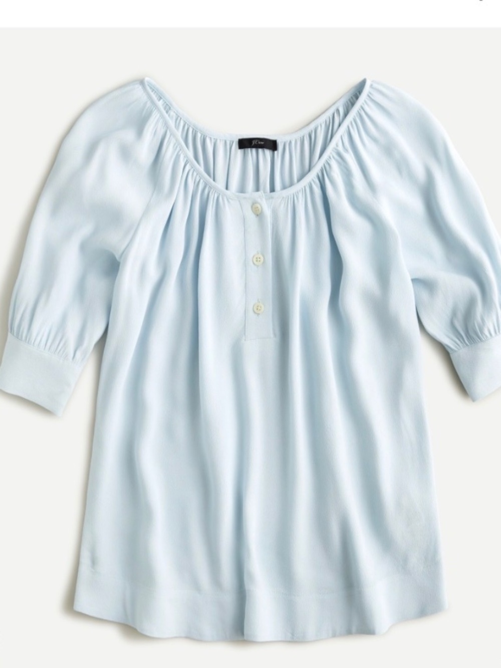 J Crew Drapey Scoopneck Peasant Top Light Blue Puff Sleeves NWOT SZ S